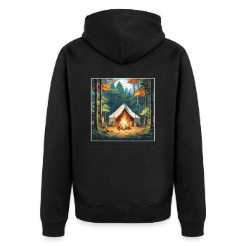 Wald / Wild / Zelt / Wildnis / Bäume / Life - Unisex Premium Bio Zip Hoodie - Schwarz - Hinten - Nico (187cm)