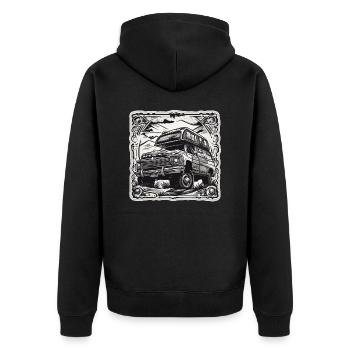 Camper / Wohnmobil / camping / Roadtrip / Travel - Unisex Premium Bio Zip Hoodie - Schwarz - Hinten - Nico (187cm)