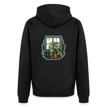 Zimmerpflanze / Topfpflanze / Dekoration / Topf - Unisex Premium Bio Zip Hoodie - Schwarz - Hinten - Nico (187cm)