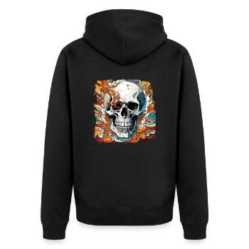 Skull / Totenkopf / Skelett / Gothic / Tattoo - Unisex Premium Bio Zip Hoodie - Schwarz - Hinten - Nico (187cm)