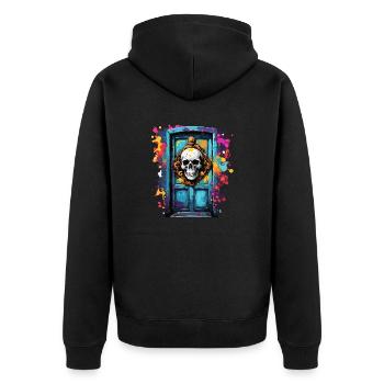 Door Knocker / Skull / Bell / Antique / Old - Unisex Premium Organic Zip Hoodie - black - Back - Nico (187cm)
