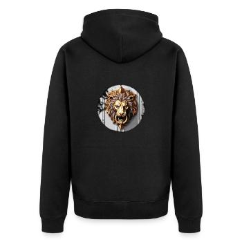 Löwenkopf / Türklopfer / Klingel / Antik / alt - Unisex Premium Bio Zip Hoodie - Schwarz - Hinten - Nico (187cm)