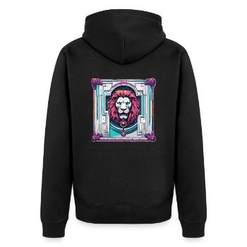 Löwenkopf / Türklopfer / Klingel / Antik / alt - Unisex Premium Bio Zip Hoodie - Schwarz - Hinten - Nico (187cm)