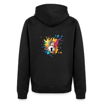 Umhängeschloss / Schlüssel / Herzschloss /Motiv - Unisex Premium Bio Zip Hoodie - Schwarz - Hinten - Nico (187cm)