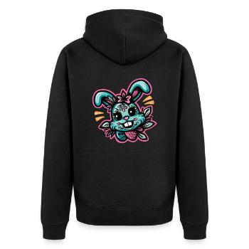 Freaky Bunny - Hase in Neon - Unisex Premium Organic Zip Hoodie - black - Back - Nico (187cm)