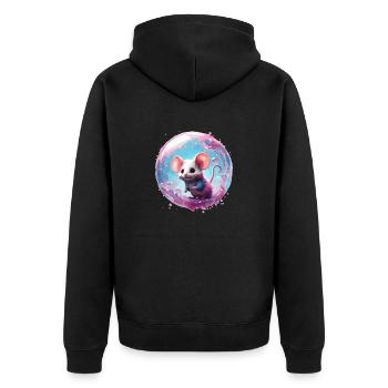 Tier in Seifenblase / kindlich / niedlich /Maus - Unisex Premium Bio Zip Hoodie - Schwarz - Hinten - Nico (187cm)