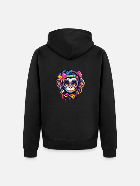 Süßer Affe / Affenmädchen / niedlich /Haarschleife - Unisex Premium Bio Zip Hoodie - Schwarz
