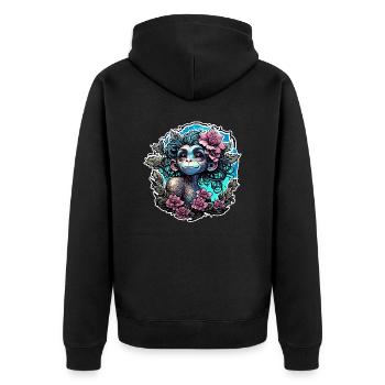 Singe mignon / Fille de singe / Mignon / noeud de cheveux - Veste à capuche bio Premium Unisexe - noir - Dos - Nico (187cm)