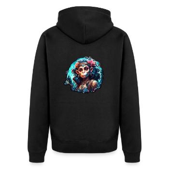 Singe mignon / Fille de singe / Mignon / noeud de cheveux - Veste à capuche bio Premium Unisexe - noir - Dos - Nico (187cm)