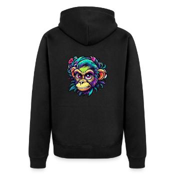 Singe mignon / Fille de singe / Mignon / noeud de cheveux - Veste à capuche bio Premium Unisexe - noir - Dos - Nico (187cm)