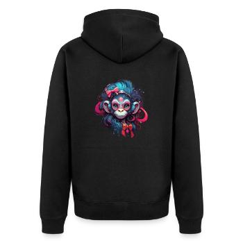 Singe mignon / Fille de singe / Mignon / noeud de cheveux - Veste à capuche bio Premium Unisexe - noir - Dos - Nico (187cm)