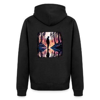 Silhouette / Wald / Porträt / Bäume / Person - Unisex Premium Bio Zip Hoodie - Schwarz - Hinten - Nico (187cm)