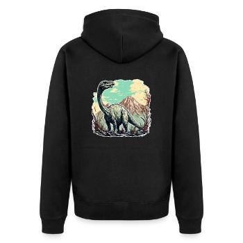 Dinosaurier / Tier / Urzeit / Reptil / Jungs - Unisex Premium Bio Zip Hoodie - Schwarz - Hinten - Nico (187cm)
