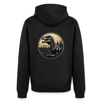 Dinosaurier / Tier / Urzeit / Reptil / Jungs - Unisex Premium Bio Zip Hoodie - Schwarz - Hinten - Nico (187cm)