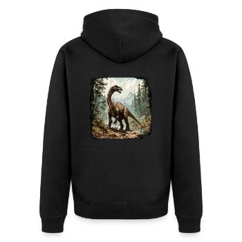 Dinosaurier / Tier / Urzeit / Reptil / Jungs - Unisex Premium Bio Zip Hoodie - Schwarz - Hinten - Nico (187cm)
