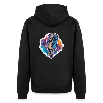 Mikrofon im Retrolook - Unisex Premium Bio Zip Hoodie - Schwarz - Hinten - Nico (187cm)