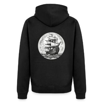 Schiff / Boot / Anker / Meer / Ocean / Kapitän - Unisex Premium Bio Zip Hoodie - Schwarz - Hinten - Nico (187cm)