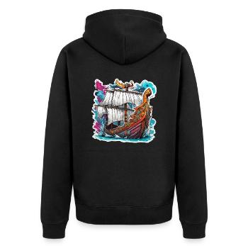 Piraten Schiff / Boot / Meer / Ocean / Wellen - Unisex Premium Bio Zip Hoodie - Schwarz - Hinten - Nico (187cm)