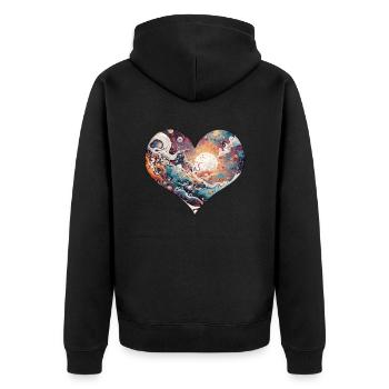 Psychedelic / Herz / Psychobilly / Goa / Form - Unisex Premium Bio Zip Hoodie - Schwarz - Hinten - Nico (187cm)