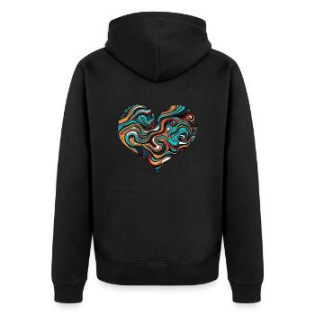 Psychedelic / Herz / Psychobilly / Goa / Form - Unisex Premium Bio Zip Hoodie - Schwarz - Hinten - Nico (187cm)