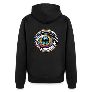Psychedelic / Auge / Psychobilly / Comic / bunt - Unisex Premium Bio Zip Hoodie - Schwarz - Hinten - Nico (187cm)