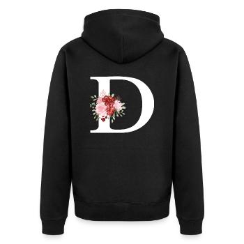Lettre D floral rouge - Veste à capuche bio Premium Unisexe - noir - Dos - Nico (187cm)