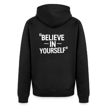 GLAUBE AN DICH SELBST - Unisex Premium Bio Zip Hoodie - Schwarz - Hinten - Nico (187cm)