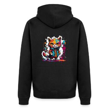 Katze / Kätzchen / Pfote / Miez / Haustier / Tier - Unisex Premium Bio Zip Hoodie - Schwarz - Hinten - Nico (187cm)