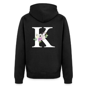 Lila floraler K-Buchstabe - Unisex Premium Bio Zip Hoodie - Schwarz - Hinten - Nico (187cm)