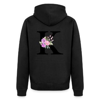Lettre k floral violet - Veste à capuche bio Premium Unisexe - noir - Dos - Nico (187cm)