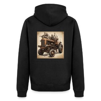 Plan / Sépia / Vintage / Rétro / Tracteur - Veste à capuche bio Premium Unisexe - noir - Dos - Nico (187cm)