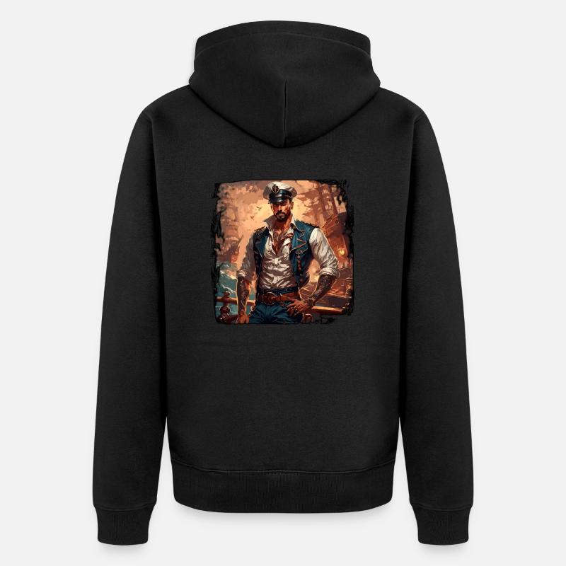 Matrose / Schiffsbesatzung / Decksmann / Anker - Unisex Premium Bio Zip Hoodie - Schwarz