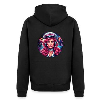 Marin / Pin-up / Navire / Bateau / Ancre / Dame - Veste à capuche bio Premium Unisexe - noir - Dos - Nico (187cm)