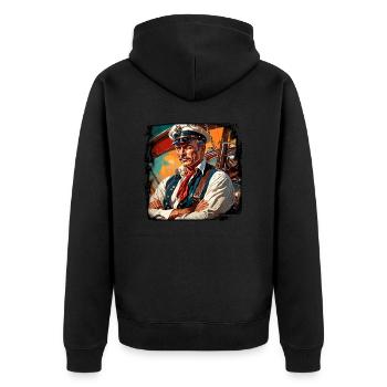 Matrose / Schiffsbesatzung / Decksmann / Anker - Unisex Premium Bio Zip Hoodie - Schwarz - Hinten - Nico (187cm)