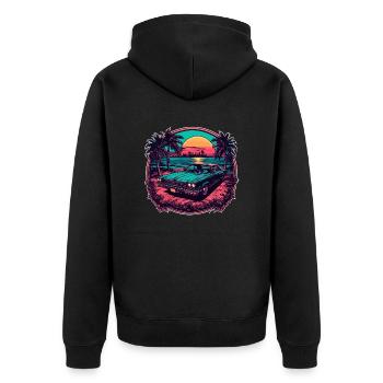 Strand / Insel / Urlaub / Sommer / Sonne / Meer - Unisex Premium Bio Zip Hoodie - Schwarz - Hinten - Nico (187cm)