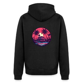 Strand / Insel / Urlaub / Sommer / Sonne / Meer - Unisex Premium Bio Zip Hoodie - Schwarz - Hinten - Nico (187cm)
