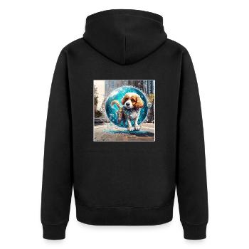 Tier in Seifenblase / kindlich / niedlich / Hund - Unisex Premium Bio Zip Hoodie - Schwarz - Hinten - Nico (187cm)