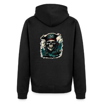 Pirat / Ahoi / Anker / Kapitän / Totenkopf / Rum - Unisex Premium Bio Zip Hoodie - Schwarz - Hinten - Nico (187cm)