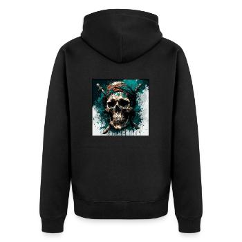Pirat / Ahoi / Anker / Kapitän / Totenkopf / Rum - Unisex Premium Bio Zip Hoodie - Schwarz - Hinten - Nico (187cm)