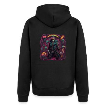 Cyberpunk / Design / Logo / Frau / Mantel / Gothic - Unisex Premium Bio Zip Hoodie - Schwarz - Hinten - Nico (187cm)