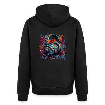 Kopfhörer / Audio / Musik / Klang / cool - Unisex Premium Bio Zip Hoodie - Schwarz - Hinten - Nico (187cm)