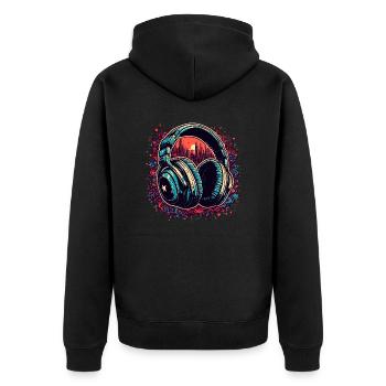 Casque / Audio / Musique / Son / Cool - Veste à capuche bio Premium Unisexe - noir - Dos - Nico (187cm)