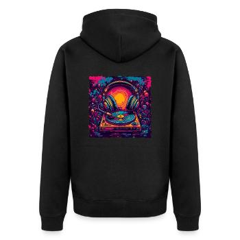 Kopfhörer / Audio / Musik / Klang / cool - Unisex Premium Bio Zip Hoodie - Schwarz - Hinten - Nico (187cm)