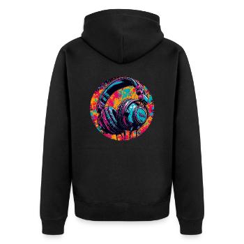 Kopfhörer / Audio / Musik / Klang / cool - Unisex Premium Bio Zip Hoodie - Schwarz - Hinten - Nico (187cm)