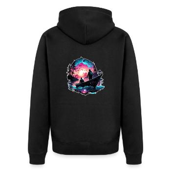 Angler Siluette / angeln / Fisch / See / Sport - Unisex Premium Bio Zip Hoodie - Schwarz - Hinten - Nico (187cm)