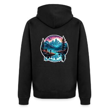 Angler Siluette / angeln / Fisch / See / Sport - Unisex Premium Bio Zip Hoodie - Schwarz - Hinten - Nico (187cm)