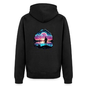 Angler Siluette / angeln / Fisch / See / Sport - Unisex Premium Bio Zip Hoodie - Schwarz - Hinten - Nico (187cm)