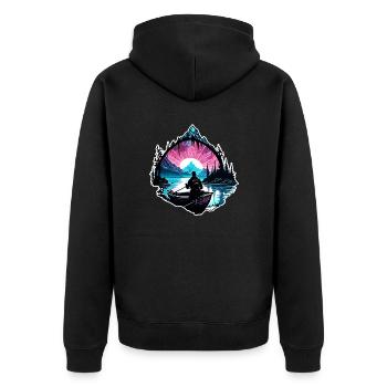 Angler Siluette / angeln / Fisch / See / Sport - Unisex Premium Bio Zip Hoodie - Schwarz - Hinten - Nico (187cm)