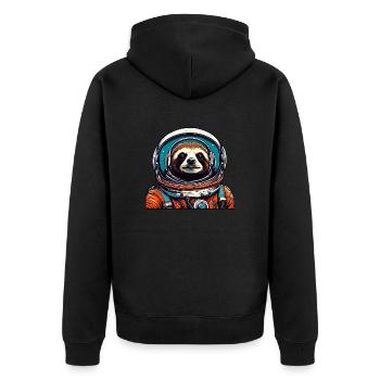 Astronaut / Weltall / Tier / Faultier / Raumschiff - Unisex Premium Bio Zip Hoodie - Schwarz - Hinten - Nico (187cm)