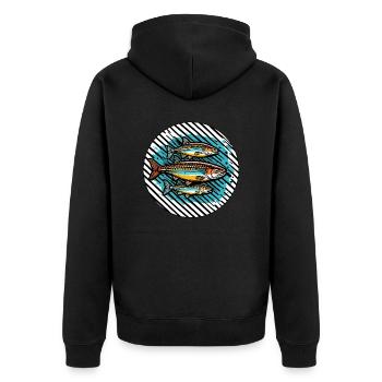 Fisch / Tier / Aquarium / Wasser / Teich / See - Unisex Premium Bio Zip Hoodie - Schwarz - Hinten - Nico (187cm)